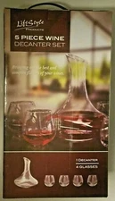Wine Decanter Set 5-Piece Lead-free Crystal 1800ml, 4 Stemless Glasses 500ml NEW