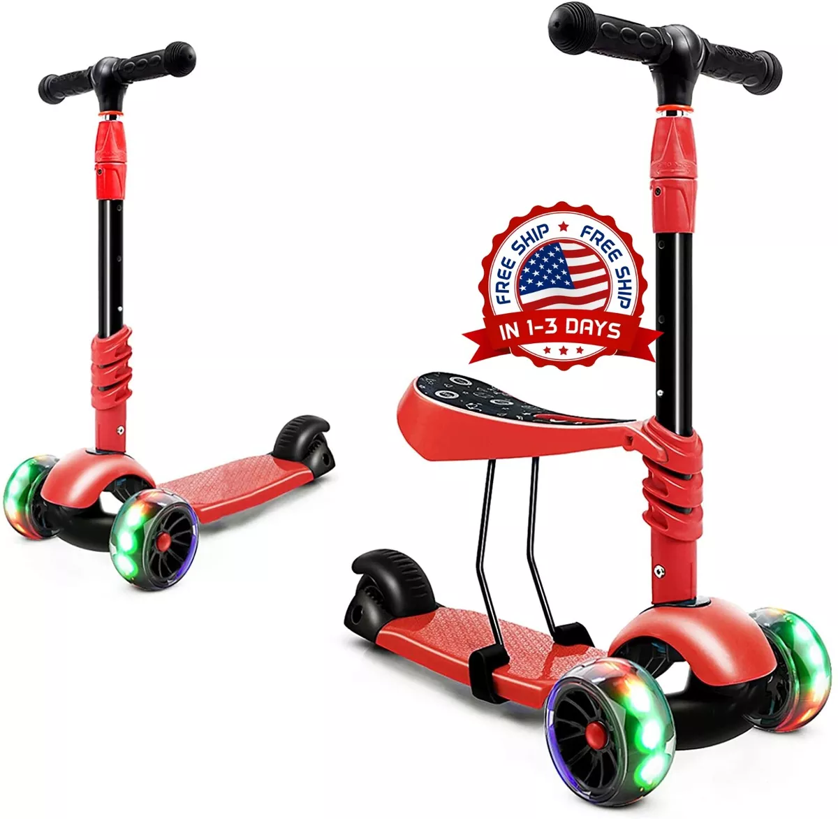 Ruedas Kick scooter para niños con asiento extraíble altura ajustable 2-8  años