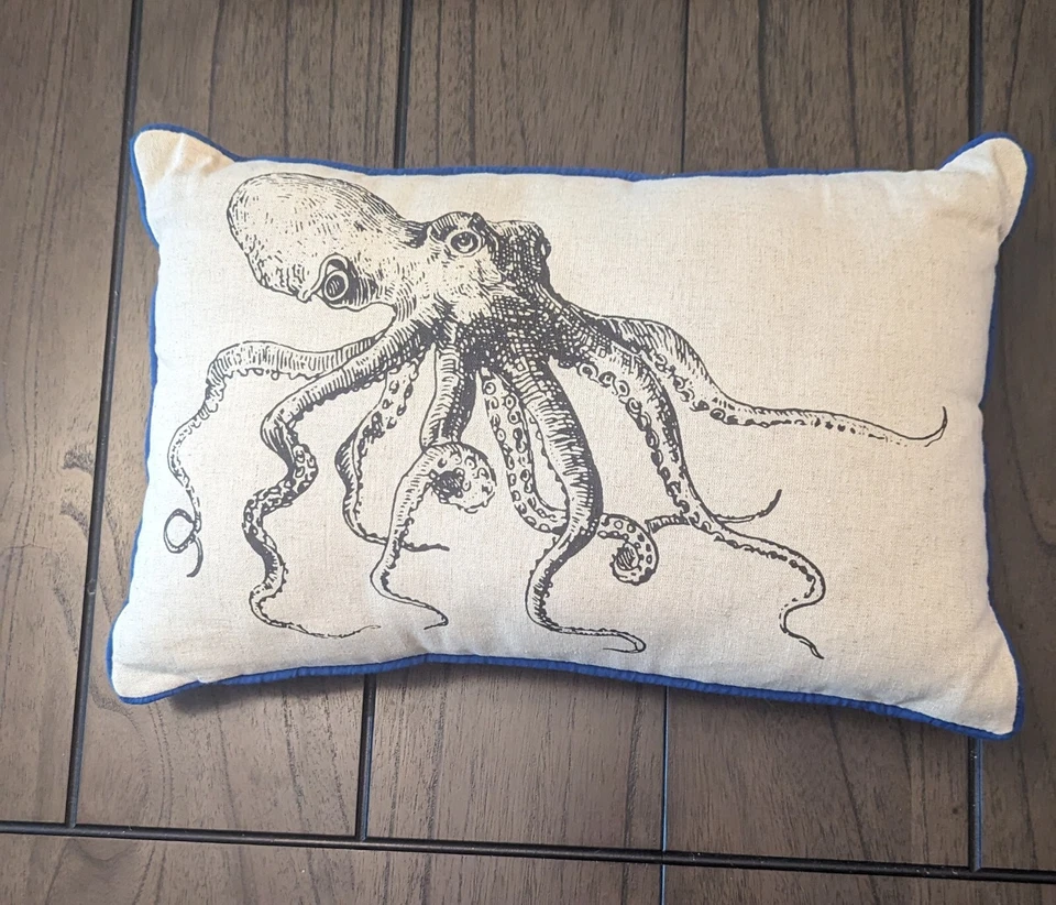 Creative Co-op Set Of 3 Home Decor Pillows Fish Octopus Cotton Linen 16" x 11" - Image 4 of 4