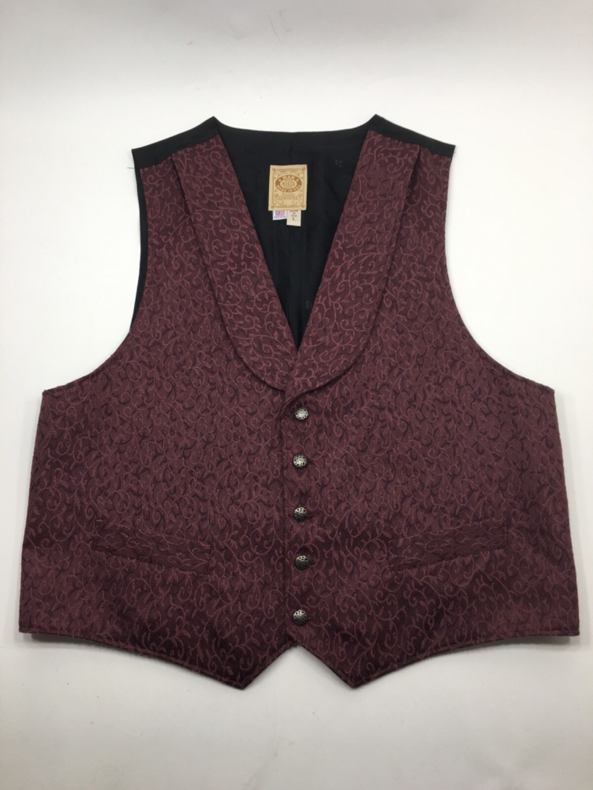 WAH Maker Western Vest Frontier Waistcoat Cowboy Button Front Made USA Men's L