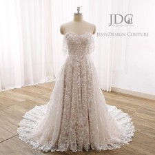 Full Lace Wedding Dress Bridal Gown Beaded Custom made 2-28W Off/Straps