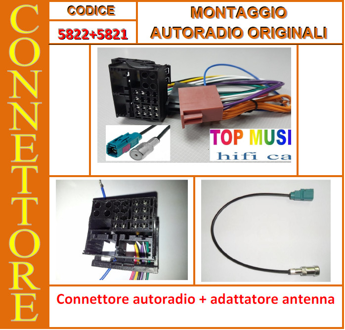 FIAT BRAVO CONNETTORE PER MONTAGGIO AUTORADIO ORIGINALI+ AD.ANTENNA