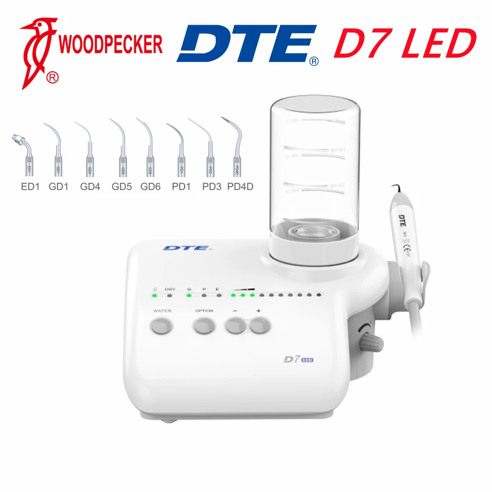 Woodpecker DTE D7 LED Dental Ultrasonic Piezo Scaler HD-7L Handpiece with 8 Tips - Image 2 of 4