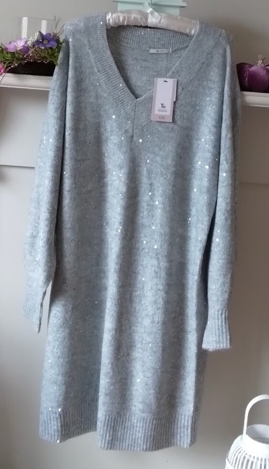 Tu Grey Sparkly Knit Jumper Dress Midi Size 14 Winter Christmas eBay
