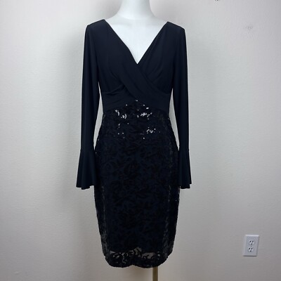 Lauren Ralph Lauren Dress Womens Six Sheath V Neck Sequins Party Cocktail  Black | eBay