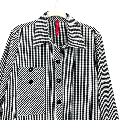 IC by Connie K button up plaid tunic top Size L white black boho lagenlook - Picture 2 of 6
