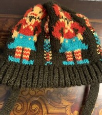 VTG Little Girls Knit Hat Infant's One Size Acrylic Brown Turquoise Red Rare