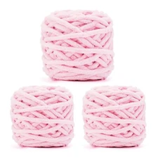 Blanket Yarn 3 Pack of 100g/3.5oz - Pink Chenille Yarn 6 Super Bulky - Knitti...