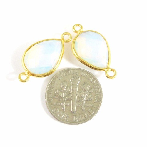 Edelstein Verbinder - Vermeil facettierte Träne - 14 mm - Opalit Quarz (pro 2 Stück) - Bild 2 von 3
