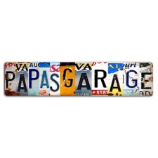 Papa’s Garage Cut-Up Styled License Plate Sign - 18x4 Inch Rustic Metal Decor