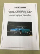 1959 Thunderbird Dealer Costretail Sticker Pricing For The Car Options Codes