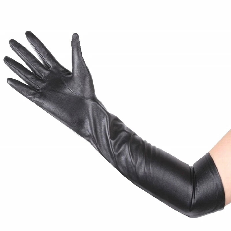 Women's Black 50cm Long Gloves, Real sheepskin Opera Evening Gloves