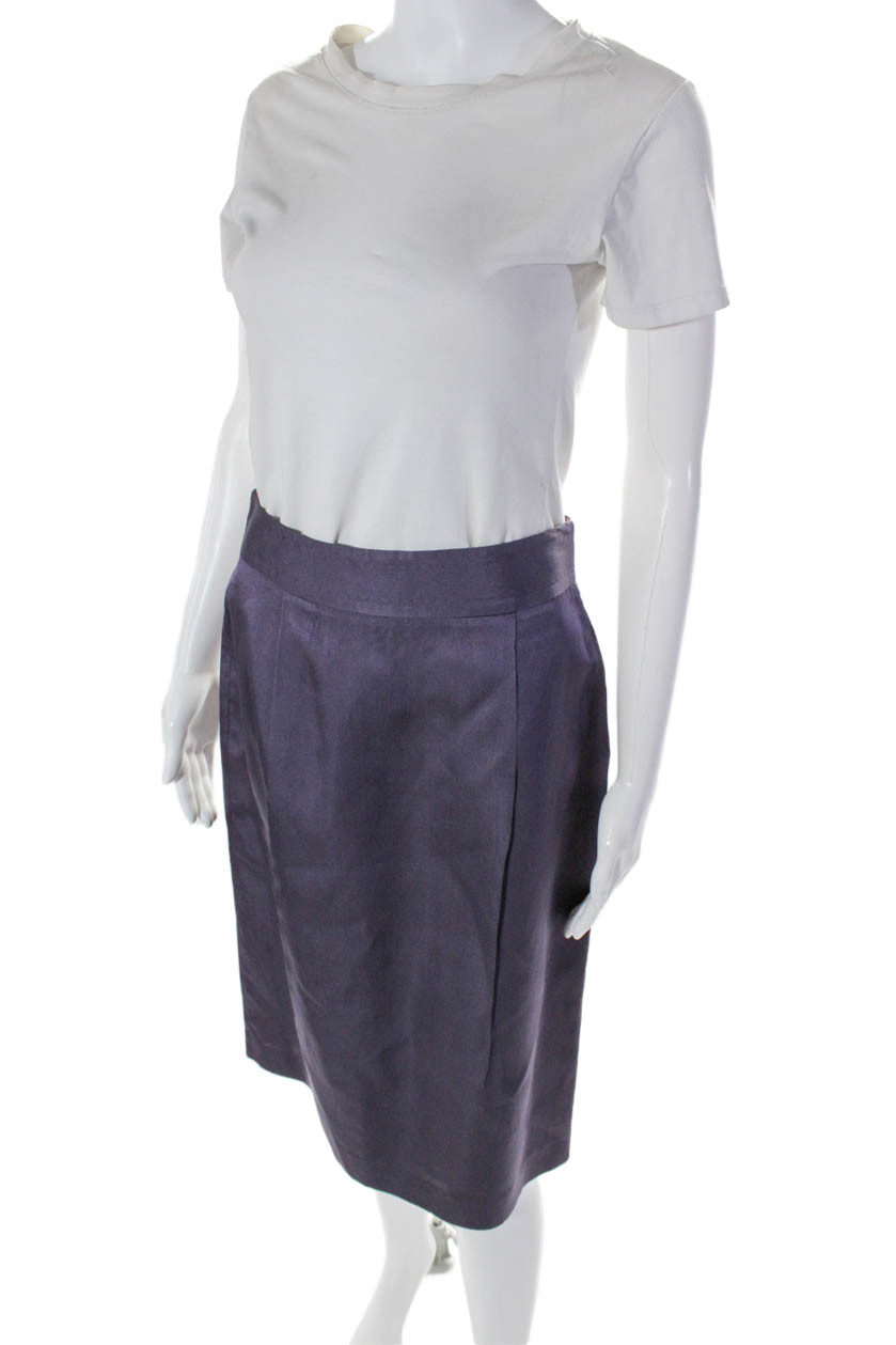 Tory Burch Womens Silk Zippered Back Slit Pencil Skirt Solid Purple Size 6 thumbnail 2