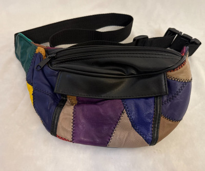 Vtg Genuine Leather Multicolor Patchwork Fanny Pack  80s  90s unisex