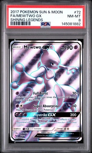 PSA 8 2017 POKEMON SUN & MOON SHINING LEGENDS #72 FULL ART/MEWTWO GX