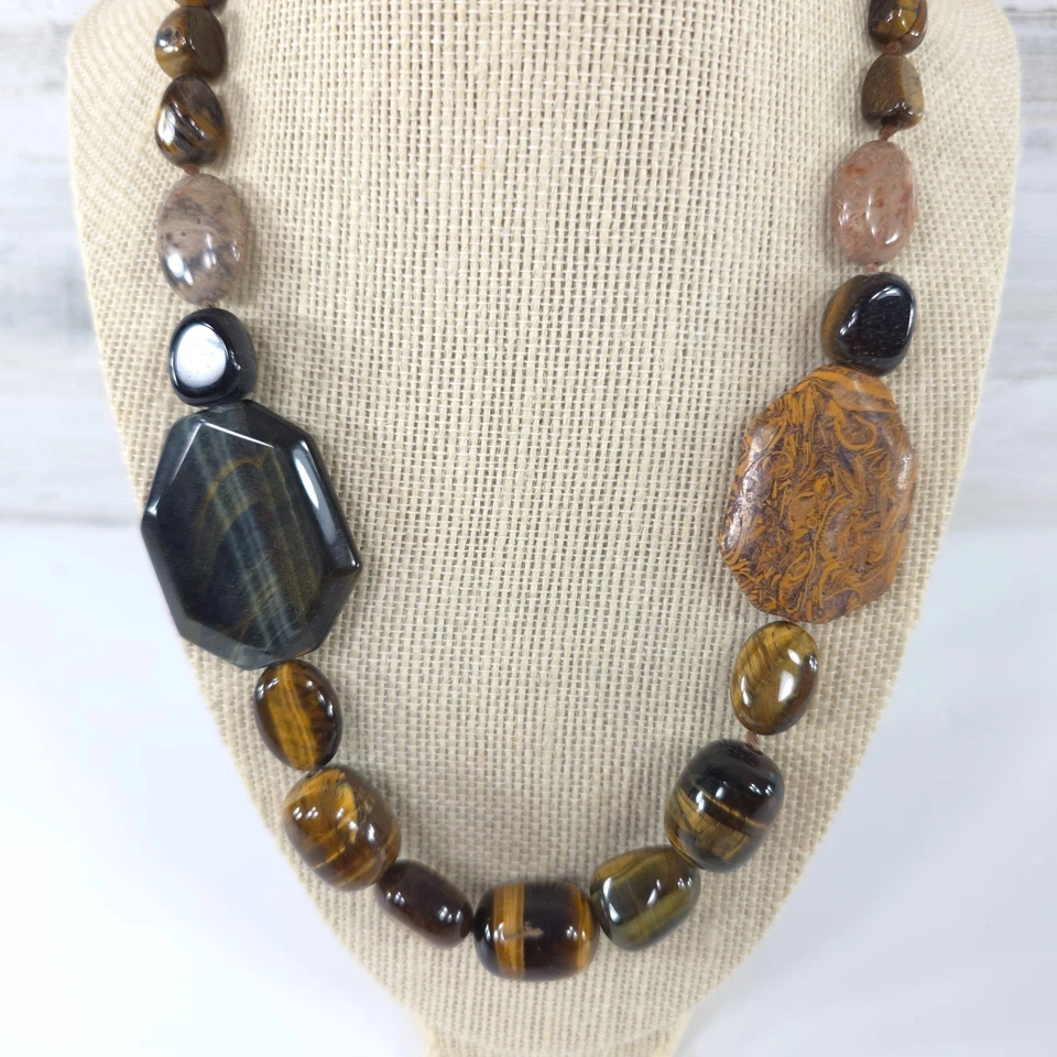 COLLAR OJO DE TIGRE PIEDRAS PRECIOSAS NATURALES 21 en 102 gr COLLAR MARRÓN MODA EN MUY BUENA CONDICIÓN Foto 3 de 4