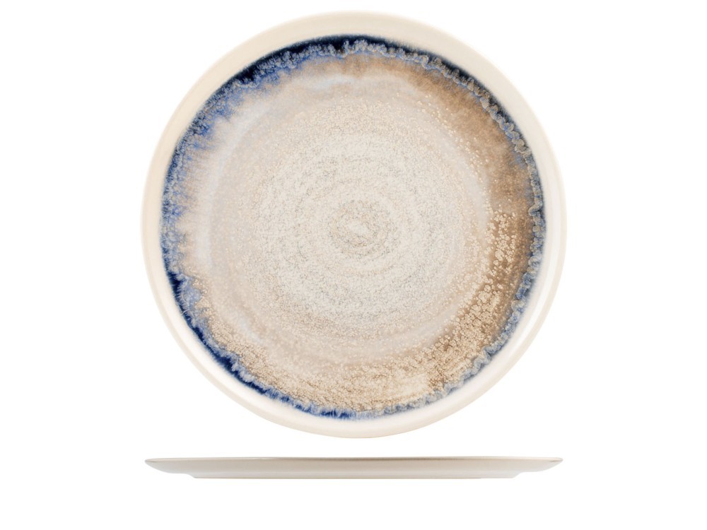 H&H Round Plate Artisanal Stoneware Blue Rim 32 cm