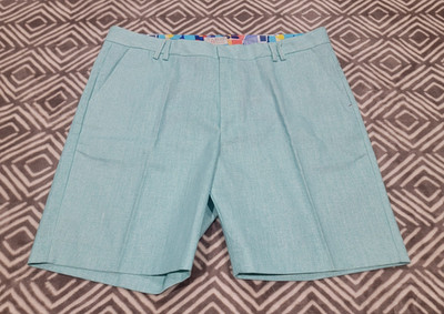 TABS Bermuda Men Authentic Formal Shorts Light Aqua Blue Size 38''X8'' Linen Blend