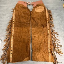 Cowboy Riding Chaps Unisex 35 Western Fringe Brown Genuine Suede Leather NEW