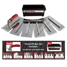 Plastering Trowel Set, RTC 8-Piece Switchable Notch Trowel Set, Ergonomic Grip