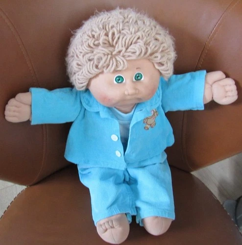 CABBAGE PATCH VTG Boy Doll Green Eyes Wheat Curly Hair Dimples Open Mouth  1986