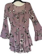 Knox Rose Mini Dress Women’s Size S bell sleeves Ruffles Dusty Rose Peasant