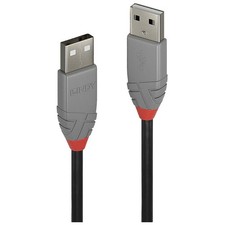 Image of LINDY 36692 USB cable USB 2.0 A plug to A plug 1m Black/Grey