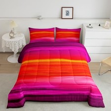 Abstract Ombre Comforter Queen Size Set - Orange Rose Pink for Boys Girls