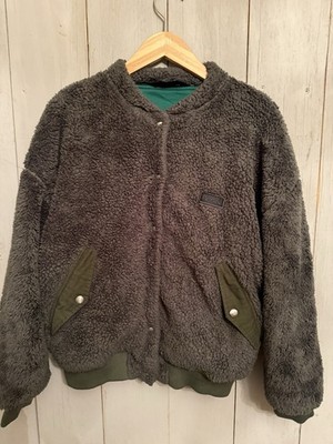 Penfield Teddy  Fleece Bomber Jacket Cozy Snap Up Boho Pine Green Size Small G15