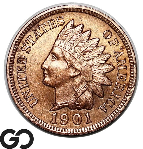 Indian Head Cent Penny 1901, rot, Gem BU++ RD
