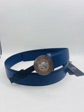 Versace Silver Medusa-Buckle Blue Leather Belt 85 34 NWT 550 Authentic