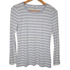 HAVEN Well Within Womens Blue Striped Soft Touch Rib Button Sleeve Top Small P