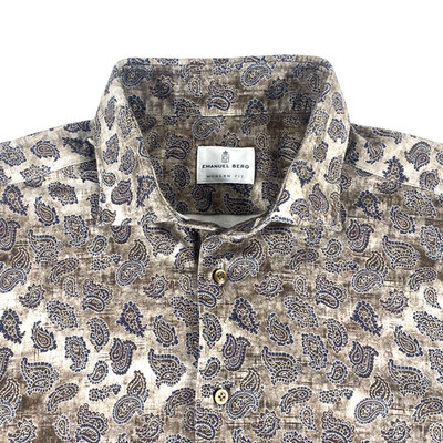 Emanuel Berg Luxury Modern Fit Mens Paisley Jersey Shirt Germany Poland  XL 17.5