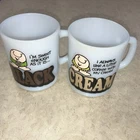 Set Of2Vintage 1979 Ziggy Cream Coffee Mug Anchor Hocking Milk Glass Novelty Cup