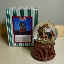 San Francisco Music Box Nativity with Stable Water Globe Tune The First Noel