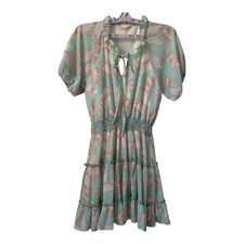 Altar’d State Dress SZ S Blue & White Layered Ruffled Skirt Puffy Sleeves Fairy