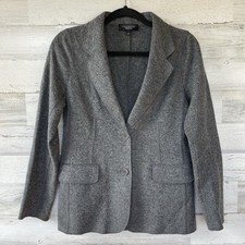 Talbots Knit Blazer Jacket Womens 4 Gray Boiled Wool Lightweight Excellent