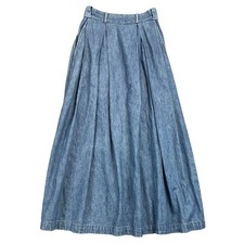 Ralph Lauren Denim Pleated Midi Skirt Vintage Blue Cotton - 4