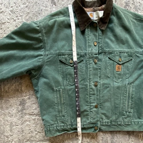 VTG 90s Carhartt JB0694 Blanket Lined Hunter Green Workwear Trucker Jacket XL image 8