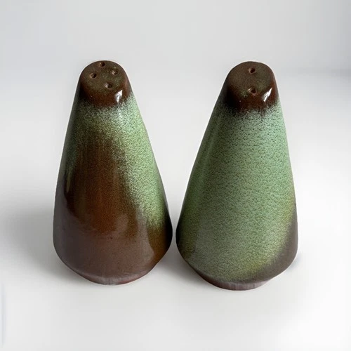 Vintage Frankoma Pottery Prairie Green And Brown Salt And Pepper Shakers