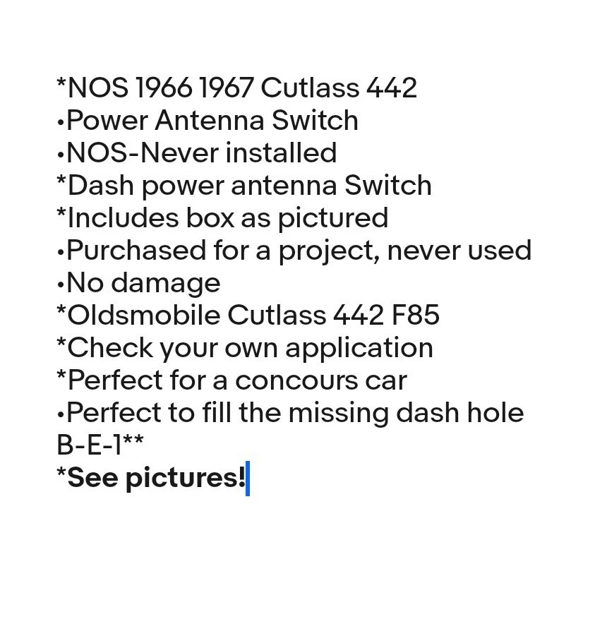 Oldsmobile 442 Cutlass 1966 1967 interruptor de antena de alimentación nuevo tablero 66 67 nunca usado Foto 3 de 4