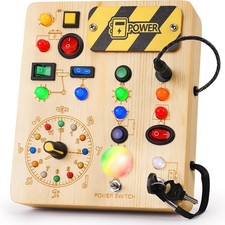 Busy Board with Led Light, Montessori Toys for 1-3 Years Old Boys Girls Wooden T