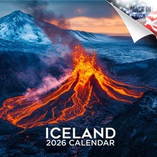 Iceland Wall Calendar 2026 FULL SIZE 12x24 Made in USA