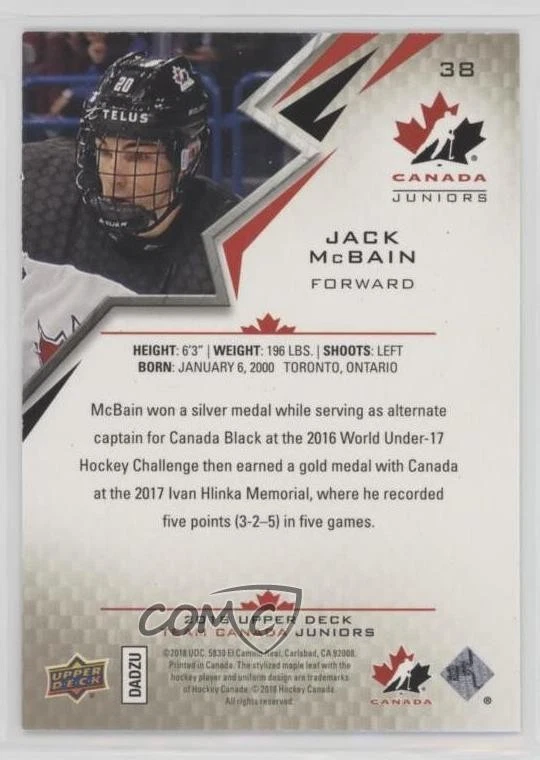 2018 Upper Deck Team Canada Juniors Fall Expo Midnight /50 Jack McBain #38 - Image 2 of 2