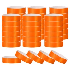200 Pack Paper Wristbands for Events, Neon Party Concert Wrist Bands Orange