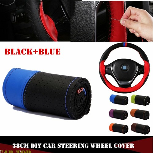 DIY Microfiber Leather 38cm Auto Car Steering Wheel Cover with Thread ...