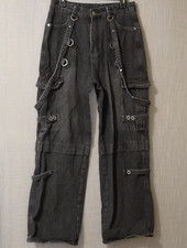Romwe High Rise Wide Leg Jeans Charcoal Grey Studded Women's L 8-10 H83-16
