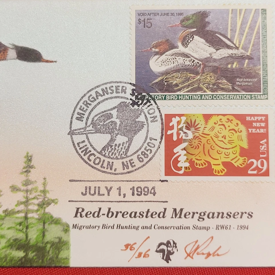 First Day of Issue Red Breasted Mergansers Stamp Cache Envelope Enclosure - Image 4 of 4