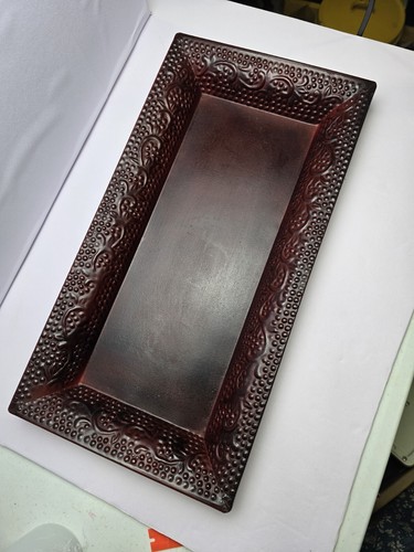 Pier 1 Dimple flower Rectangular Jar Candle metal Tray 20" x 8"