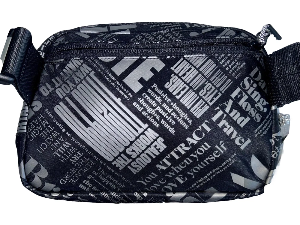 NWT Lululemon Everywhere Belt Bag 1L Black Silver Manifesto Print